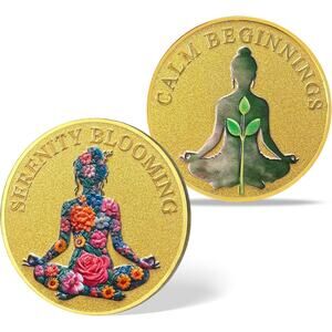 Sobriety Affirmation Coin Meditating Woman AA Chip Medallion Calm Beginnings New